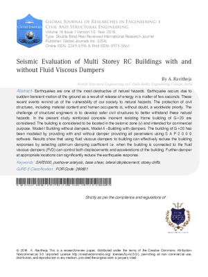 Seismic Evaluation of Multi Storey RC Buildings with and Without Fluid Viscous Dampers
