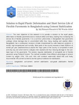Solution to Rapid Plastic Deformation and Short Service Life of Flexible Pavements in Bangladesh using Cement Stabilization