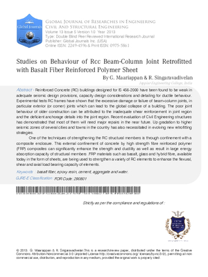 Studies on Behaviour of RCC Beam-Column Joint Retrofitted with Basalt Fiber Reinforced Polymer Sheet