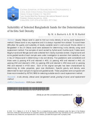 Suitability of Selected Bangladesh Sands for the Determination of In-Situ Soil Density