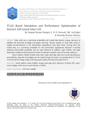 TCAD based Simulation and Performance Optimization of in x Ga(1-x)N based Solar Cell