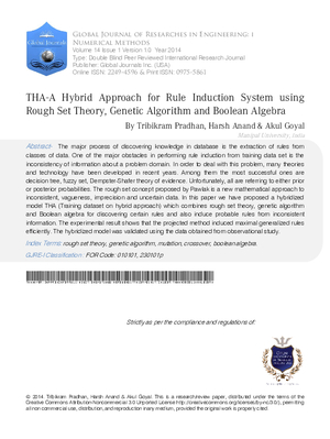 THA-A Hybrid Approach for Rule Induction System using Rough Set Theory, Genetic Algorithm and Boolean algebra