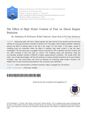 The Effect of High Water Content of Fuel on Diesel Engine Emission