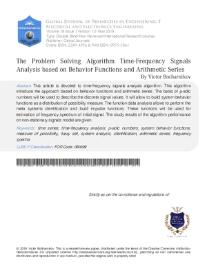 The Problem Solving Algorithm Time-Frequency Signals Analysis based on Behavior Functions and Arithmetic Series