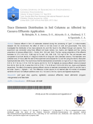 Trace Elements Distribution in Soil Columns as affected by Cassava Effluents Application