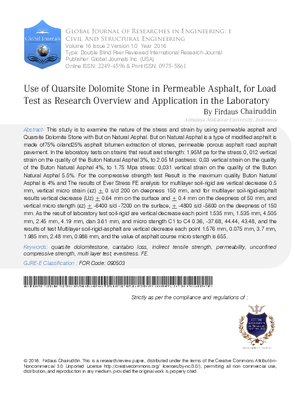 Use of Quarsite Dolomite Stone in Permeable Asphalt, for Load Test as Research Overview and Application in the Laboratory