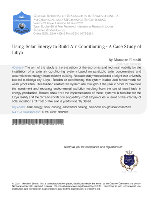 Using Solar Energy to Build Air Conditioning - A Case Study of Libya