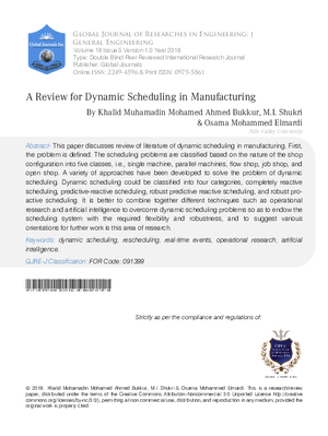 A Review for Dynamic Scheduling in Manufacturing