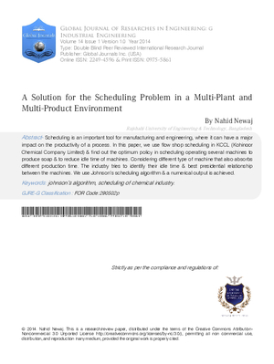 A Solution for the Scheduling Problem in a Multi-Plant and Multi-Product Environment