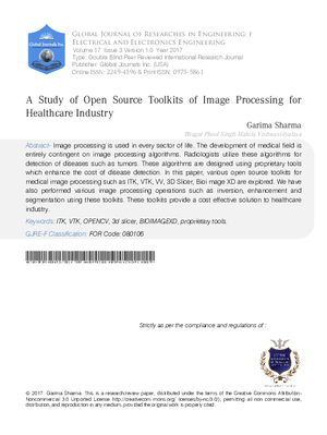 A Study of Open Source Toolkits of Image Processing for Healthcare Industry