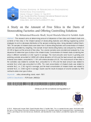 A Study on the Amount of Free Silica in the Dusts of Stonecutting Factories and Offering Controlling Solutions