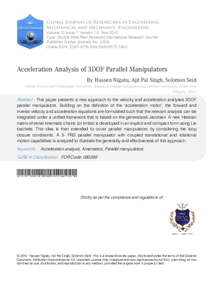 Acceleration Analysis of 3DOF Parallel Manipulators