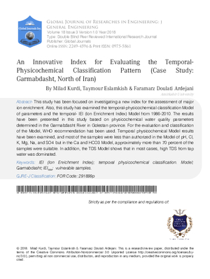 An Innovative Index for Evaluating the Temporal-Physicochemical Classification Pattern (Case study: Garmabdasht, North of Iran)