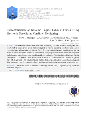 Characterization of gasoline engine exhaust fumes using electronic nose based condition monitoring