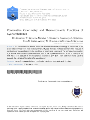 Djombustion Calorimetry and Thermodynamic Functions of Cyanocobalamin