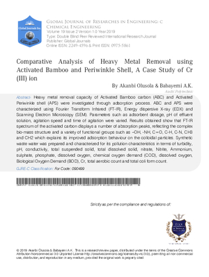 Comparative Analysis of Heavy Metal Removal using Activated Bamboo and Periwinkle Shell, a Case Study of Cr (III) ion