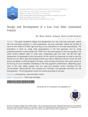 Design and Development of a Low Cost Solar Automated Vehicle