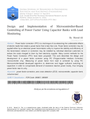 Design and Implementation of Microcontroller-Based Controlling of Power Factor using Capacitor Banks with Load Monitoring