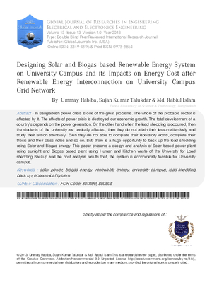 Designing Solar and Biogas Based Renewable Energy System on a University Campus and its Impacts on Energy Cost after Renewable Energy Interconnection on University Campus Grid Network