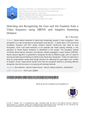 Detecting and Recognizing the Face and Iris Features from a Video Sequence using DBPNN and Adaptive Hamming Distance