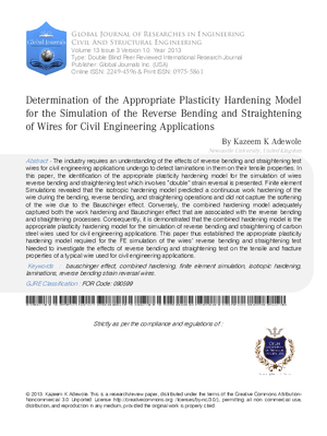 Determination of the Appropriate Plasticity Hardening Model for the Simulation of the Reverse Bending and Straightening of Wires for Civil Engineering Applications
