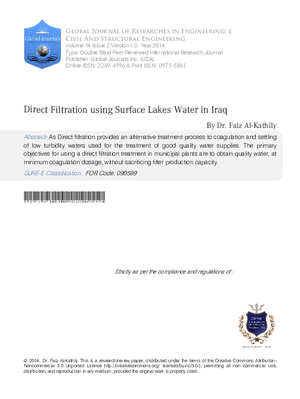Direct Filtration using Surface Lakes Water in Iraq