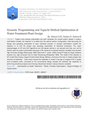 Dynamic Programming and Taguchi Method Optimization of Water-Treatment-Plant Design