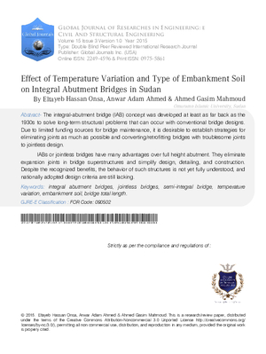 Effect of Temperature Variationand type of Embankment Soil on Integral Abutment Bridges in Sudan