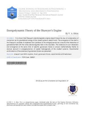 Energodynamic Theory of the Shawyeras Engine