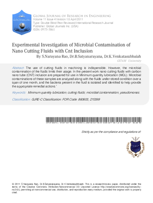 Experimental investigation of microbial contamination of nano cutting fluids with CNT inclusion