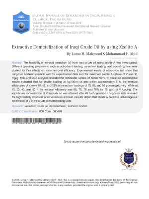 Extractive Demetalization of Iraqi Crude Oil by using Zeolite A