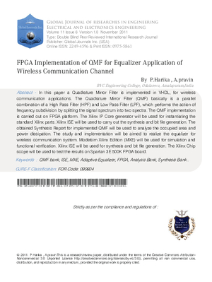 FPGA Implementation of QMF for Equalizer Application of Wireless Communication Channel