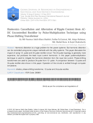 Harmonics Cancellation and Alleviation of Ripple Content from AC-DC Uncontrolled Rectifier by Pulse-Multiplication Technique using Phase-Shifting Transformer