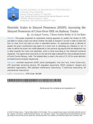 Heuristic Scales to Strayed Proneness (HSSP): Assessing the Strayed Proneness of Cross-Over OHE on Railway Tracks