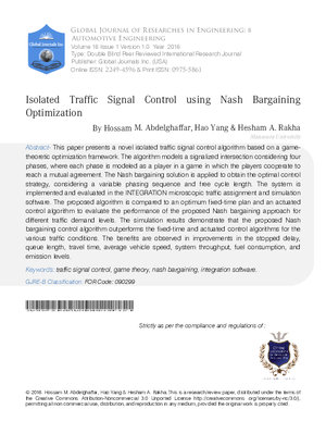 Isolated Traffic Signal Control using Nash Bargaining Optimization