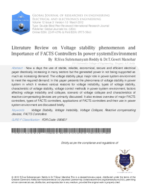 Literature Review on Voltage stability phenomenon and Importance of FACTS Controllers In power system Environment