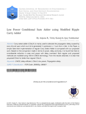 Low Power Conditional Sum Adder using modified Ripple Carry Adder