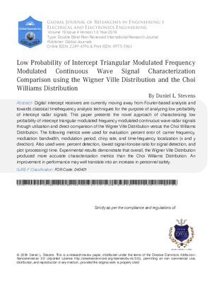 Low Probability of Intercept Triangular Modulated Frequency Modulated Continuous Wave Signal Characterization Comparison Using the Wigner Ville Distribution and the Choi Williams Distribution