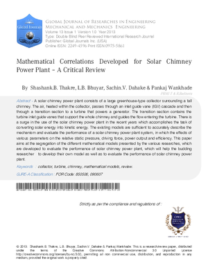 Mathematical Correlations Developed For Solar Chimney Power Plant a A Critical Review