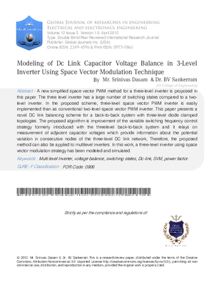Modeling of Dc Link Capacitor Voltage Balance in 3-Level Inverter Using Space Vector Modulation Technique