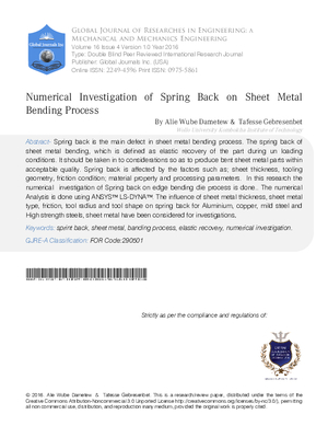 Numerical Investigation of Spring Back on Sheet Metal Bending Process