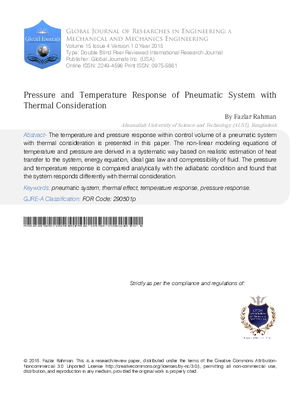 Pressure and Temperature Response of Pneumatic System with Thermal Consideration