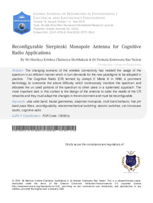 Reconfigurable Sierpinski Monopole Antenna for Cognitive Radio Applications