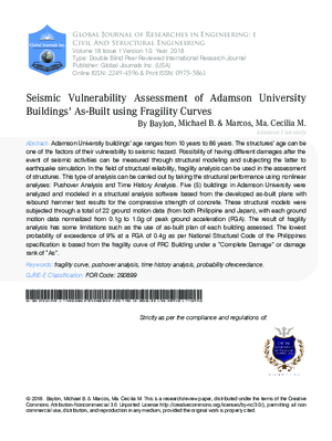 Seismic Vulnerability Assessment of Adamson University Buildings As Built using Fragility Curves
