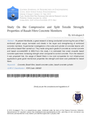 Study on the Compressive and Split Tensile Strength Properties of Basalt Fibre Concrete Members