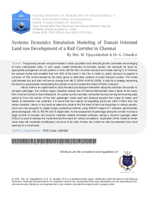 Systems Dynamics Simulation Modeling of Transit Oriented Land use Development of a Rail Corridor in Chennai