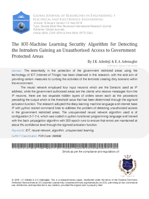 The Iot-Machine Learning Security Algorithm for Detecting the Intruders Gaining an Unauthorised