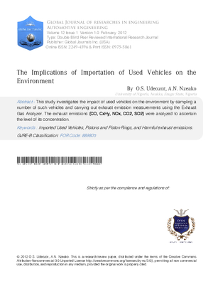 The Implications of Importation of Used Vehicles on The Environment