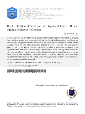 The Justification of Secession: An Argument from G. H.  von Wright#x2019;s Philosophy of Action