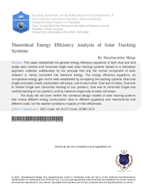 Theoretical Energy Efficiency Analysis of Solar Tracking  Systems